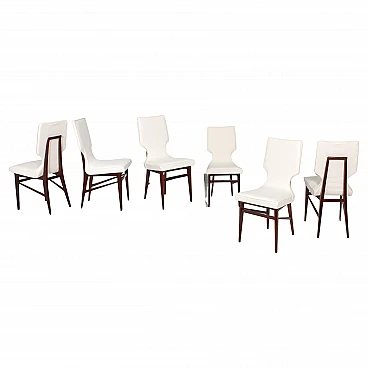 6 Wood & white fabric chairs attributed to I. Parisi for Cantù, 1960s