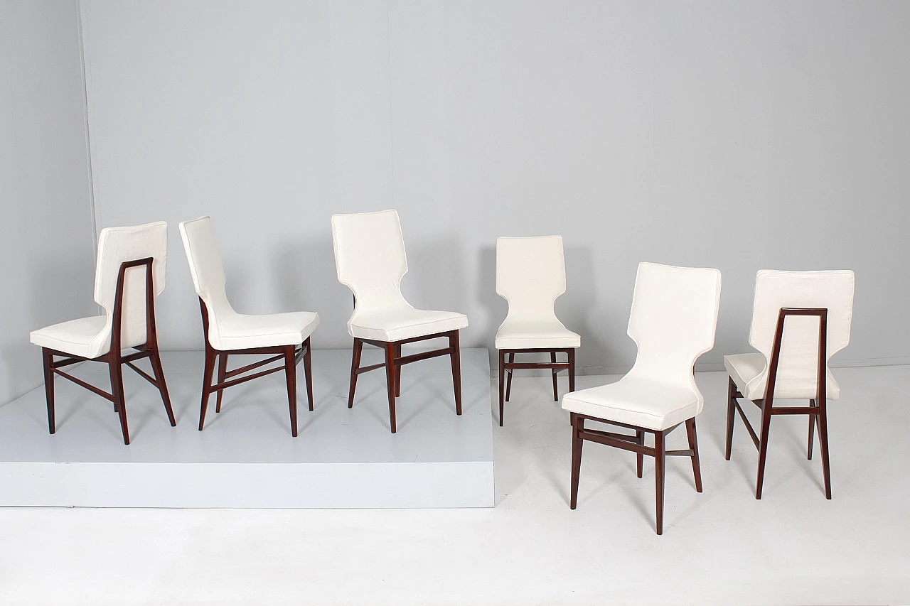 6 Wood & white fabric chairs attributed to I. Parisi for Cantù, 1960s 2