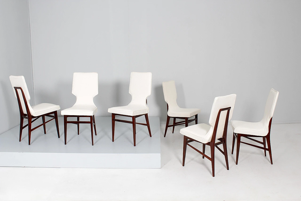 6 Wood & white fabric chairs attributed to I. Parisi for Cantù, 1960s 3