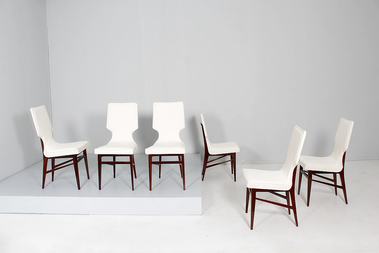 6 Wood & white fabric chairs attributed to I. Parisi for Cantù, 1960s 4