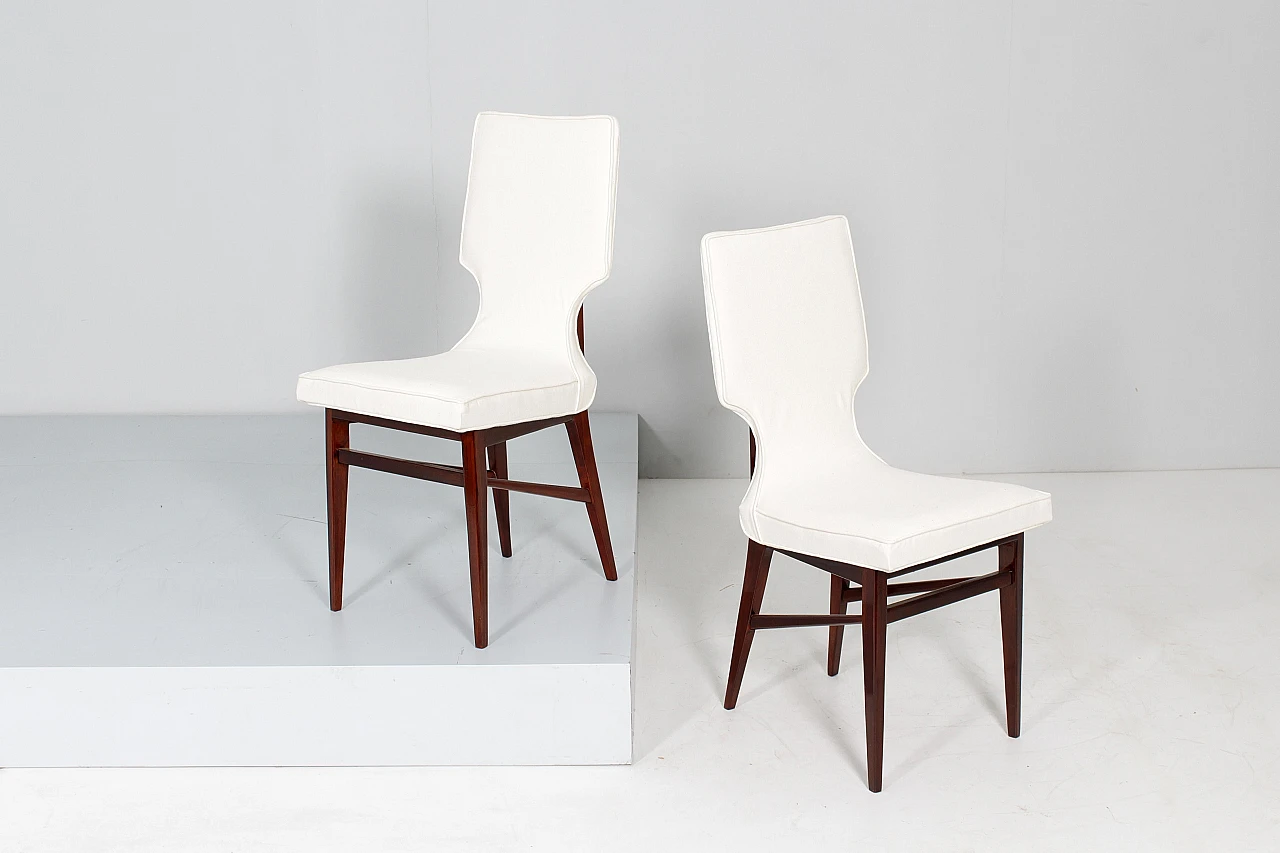 6 Wood & white fabric chairs attributed to I. Parisi for Cantù, 1960s 6