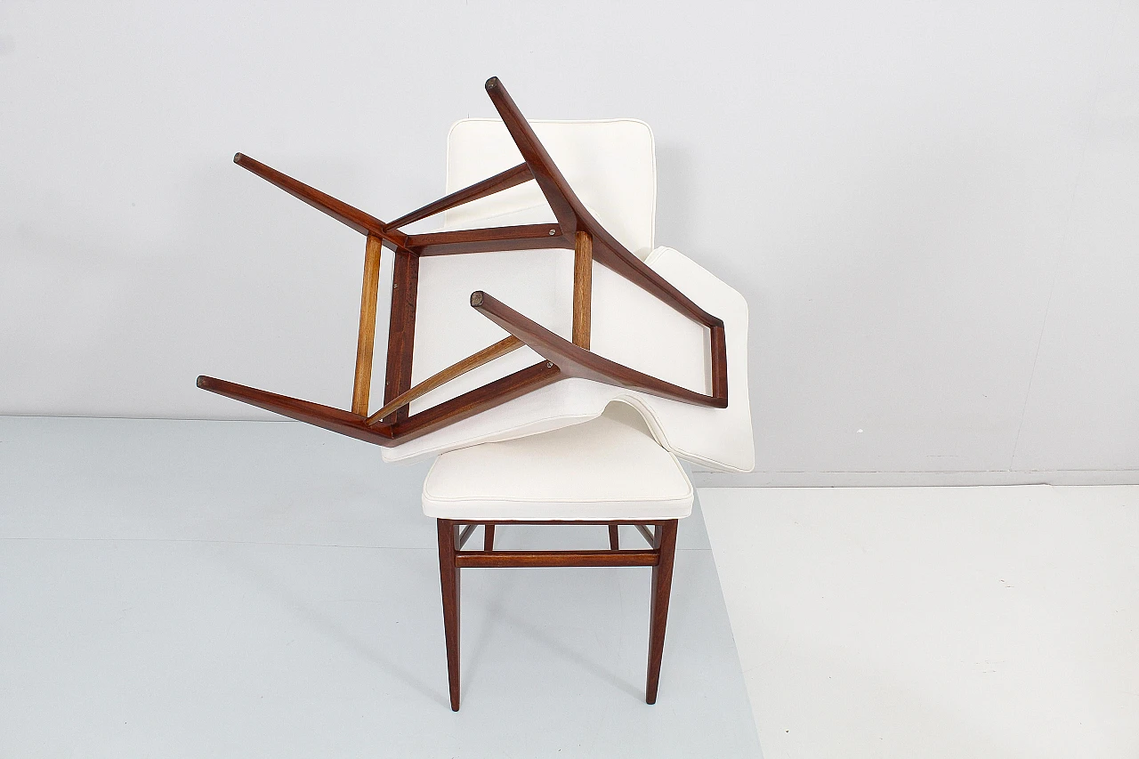 6 Wood & white fabric chairs attributed to I. Parisi for Cantù, 1960s 12