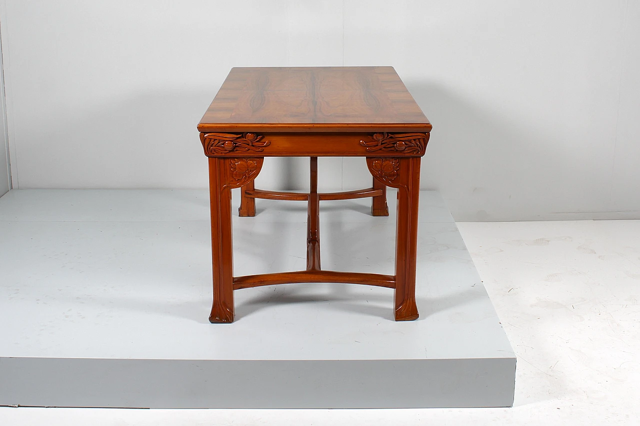 Inlaid & carved wooden table with floral decor by V. Ducrot 5