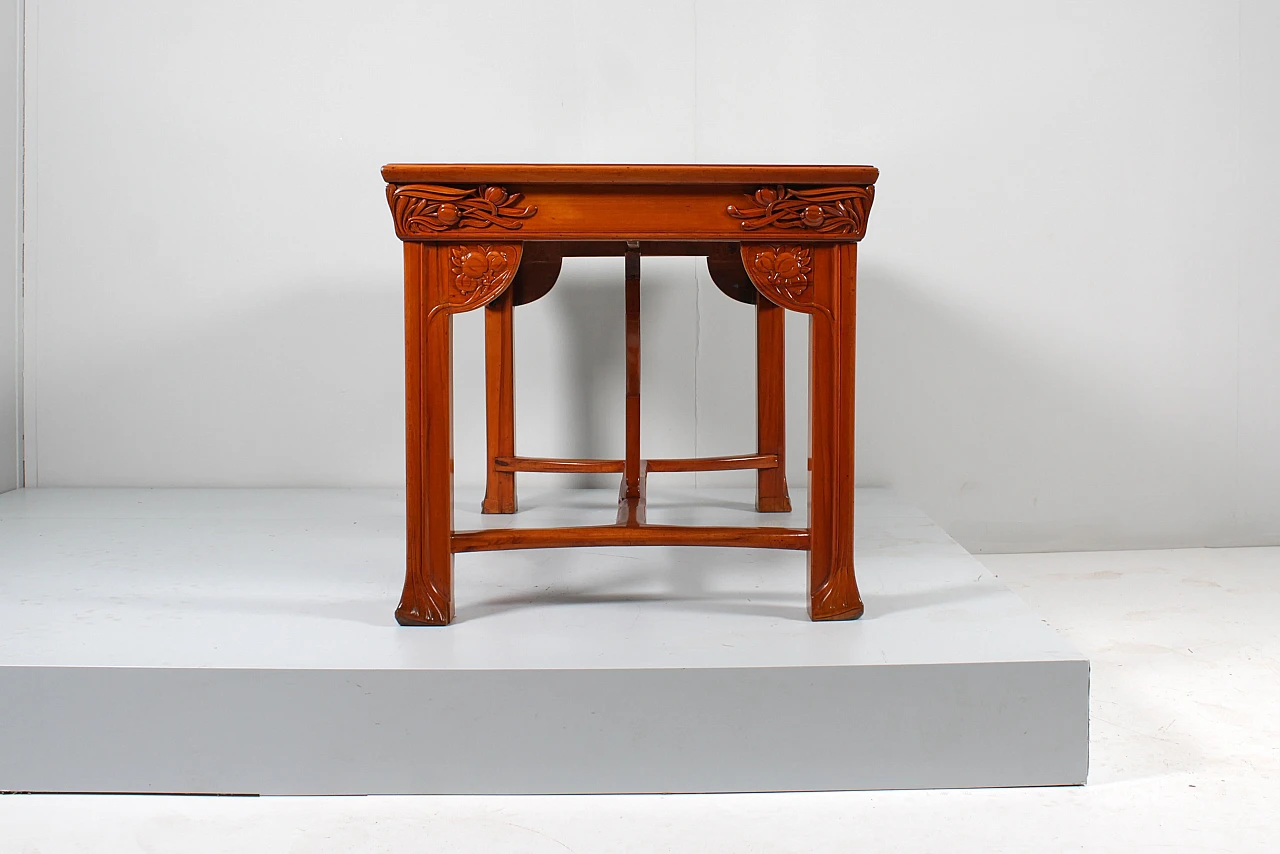 Inlaid & carved wooden table with floral decor by V. Ducrot 11