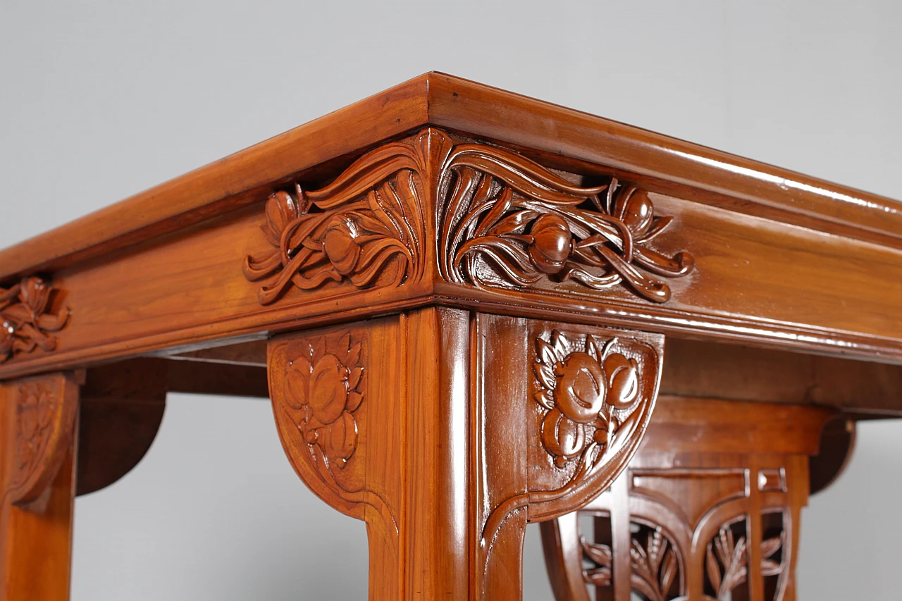 Inlaid & carved wooden table with floral decor by V. Ducrot 13