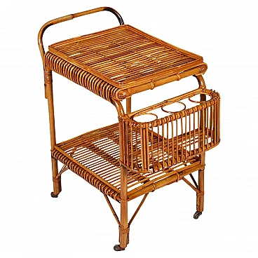 Bamboo & rattan bar cart attributed to Bonacina, 1960s