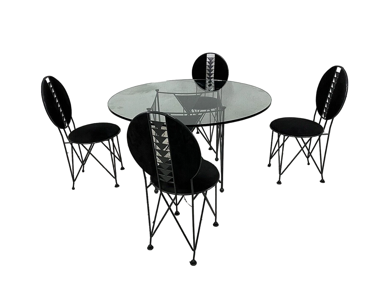 4 Midway chairs and table by F. L. Wright for Cassina, 1980s 2