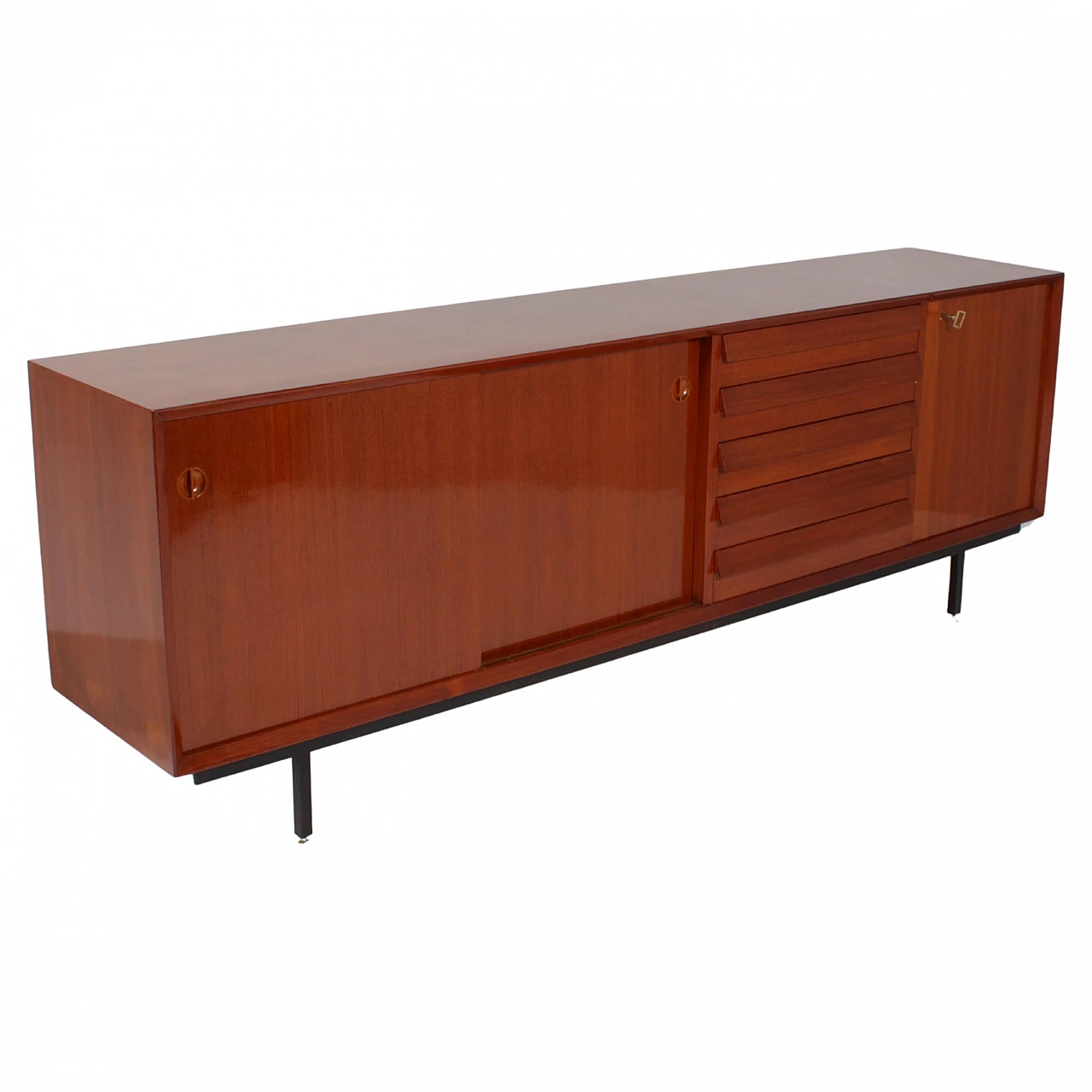 Wooden & metal sideboard with two doors in O. Borsani style, 1960s 1