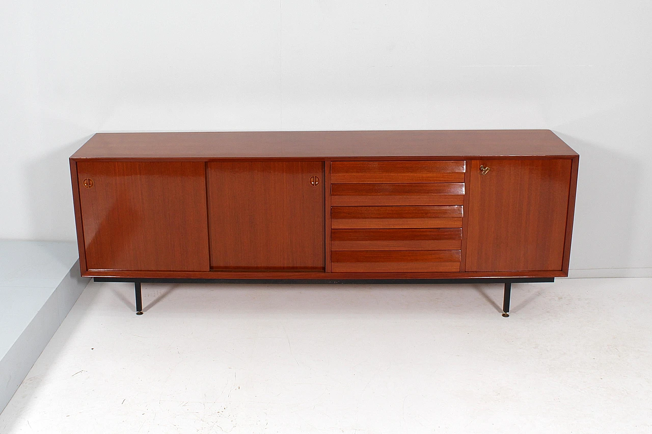Wooden & metal sideboard with two doors in O. Borsani style, 1960s 2