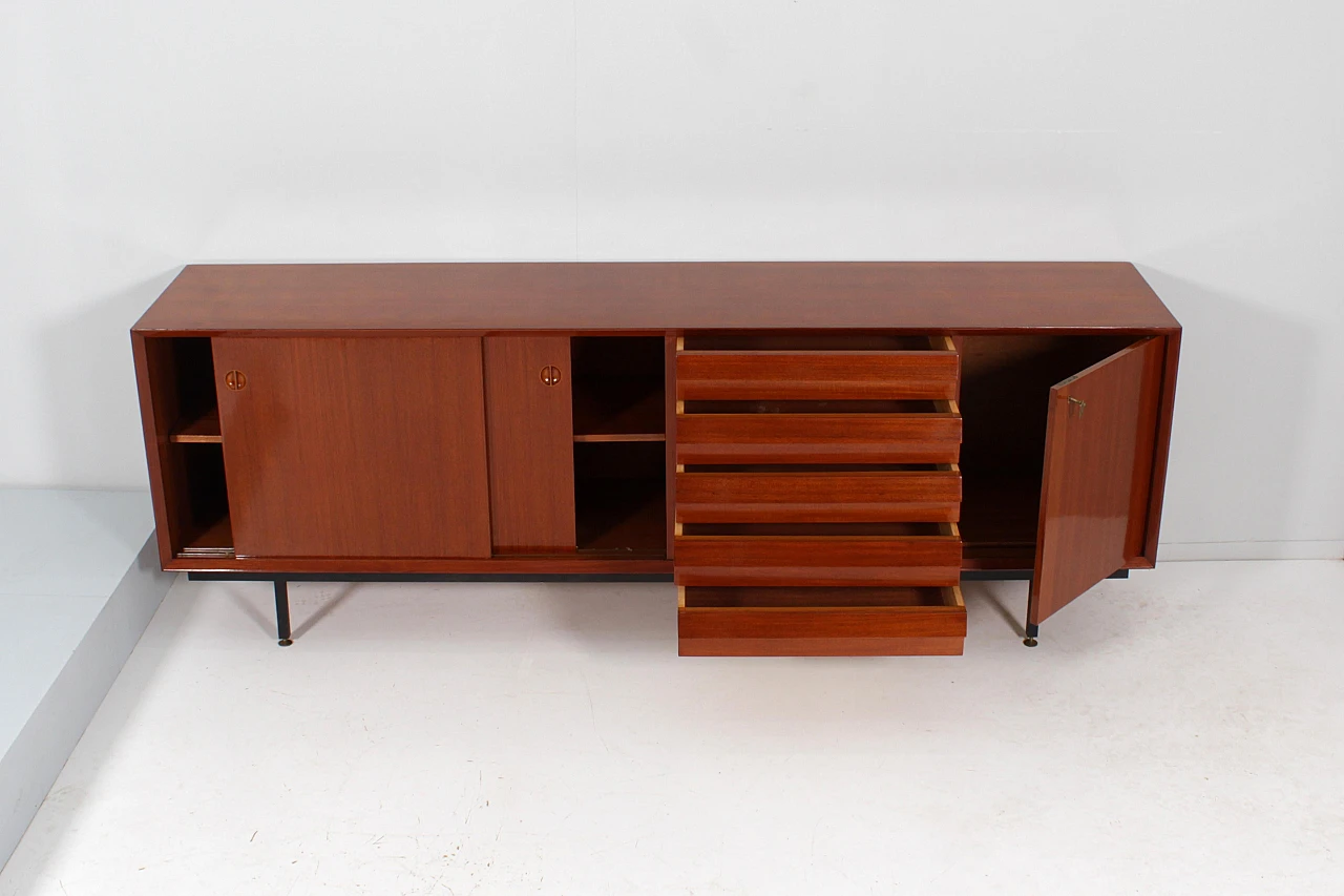 Wooden & metal sideboard with two doors in O. Borsani style, 1960s 3