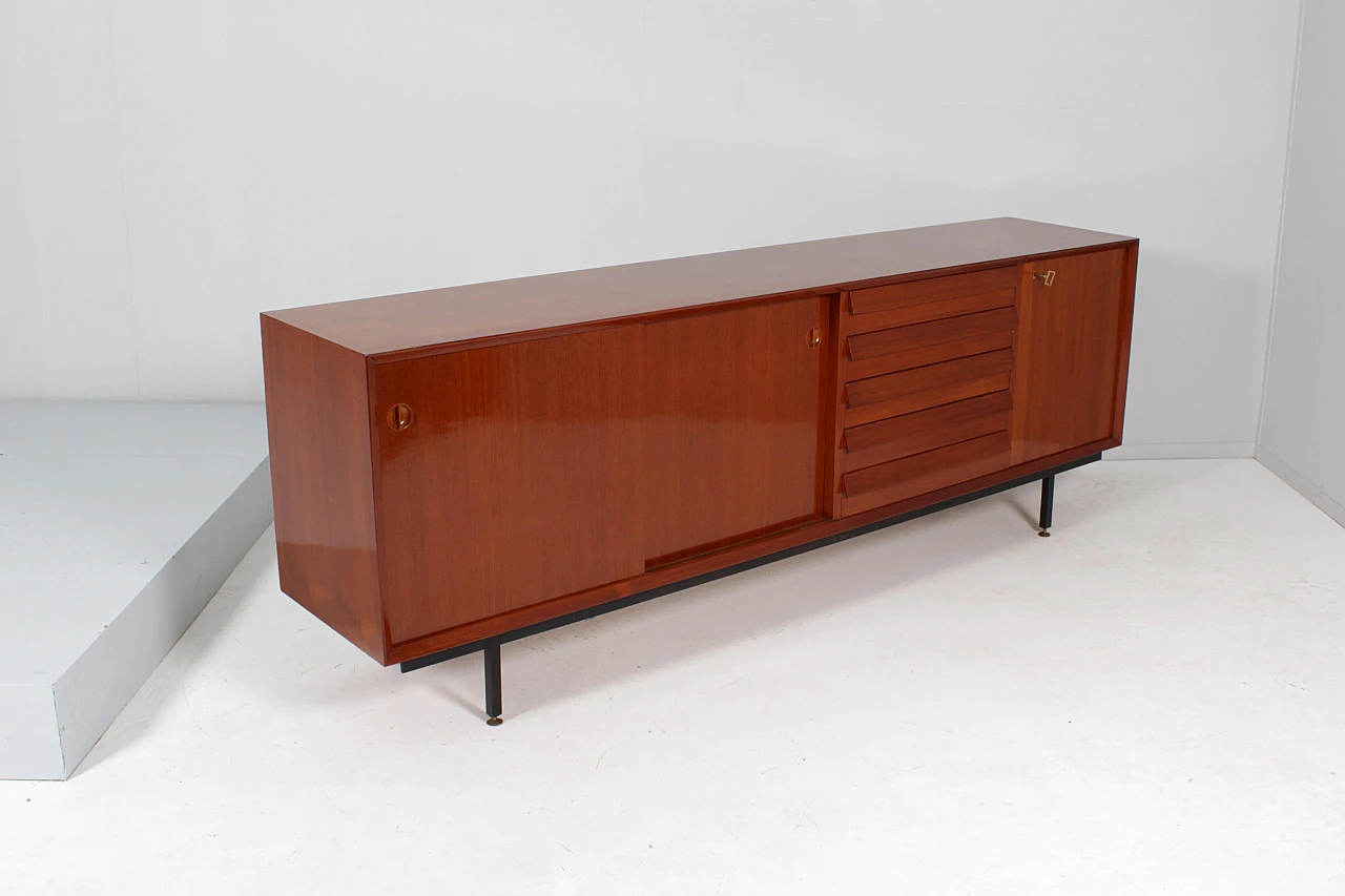 Wooden & metal sideboard with two doors in O. Borsani style, 1960s 5