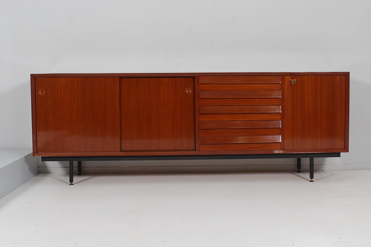 Wooden & metal sideboard with two doors in O. Borsani style, 1960s 6