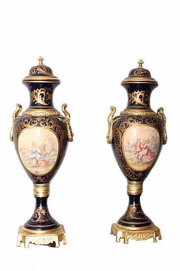 Pair of Sevres porcelain vases with bronzes, early 20th century