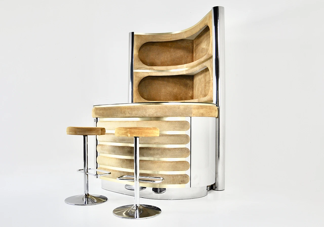 Bar cabinet with pair of stools in Willy Rizzo style, 1970s 2