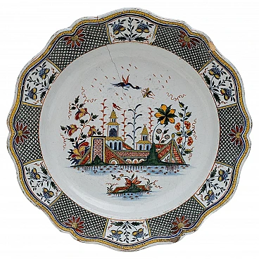 Majolica plate by Jean-Baptiste Guillibaud, 1730