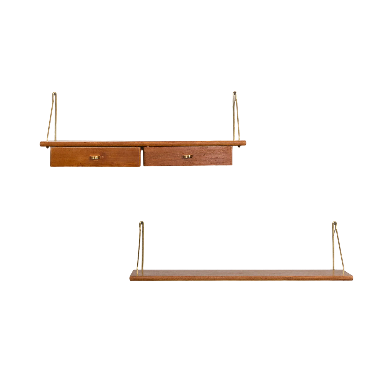 Danish teak and brass hanging console and shelf, 1950s 2