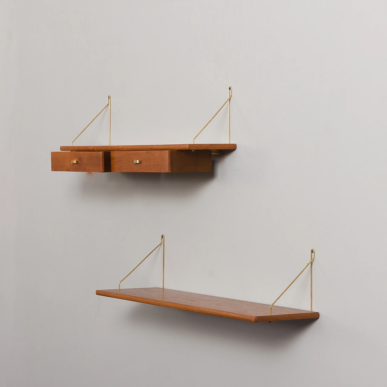 Danish teak and brass hanging console and shelf, 1950s 6