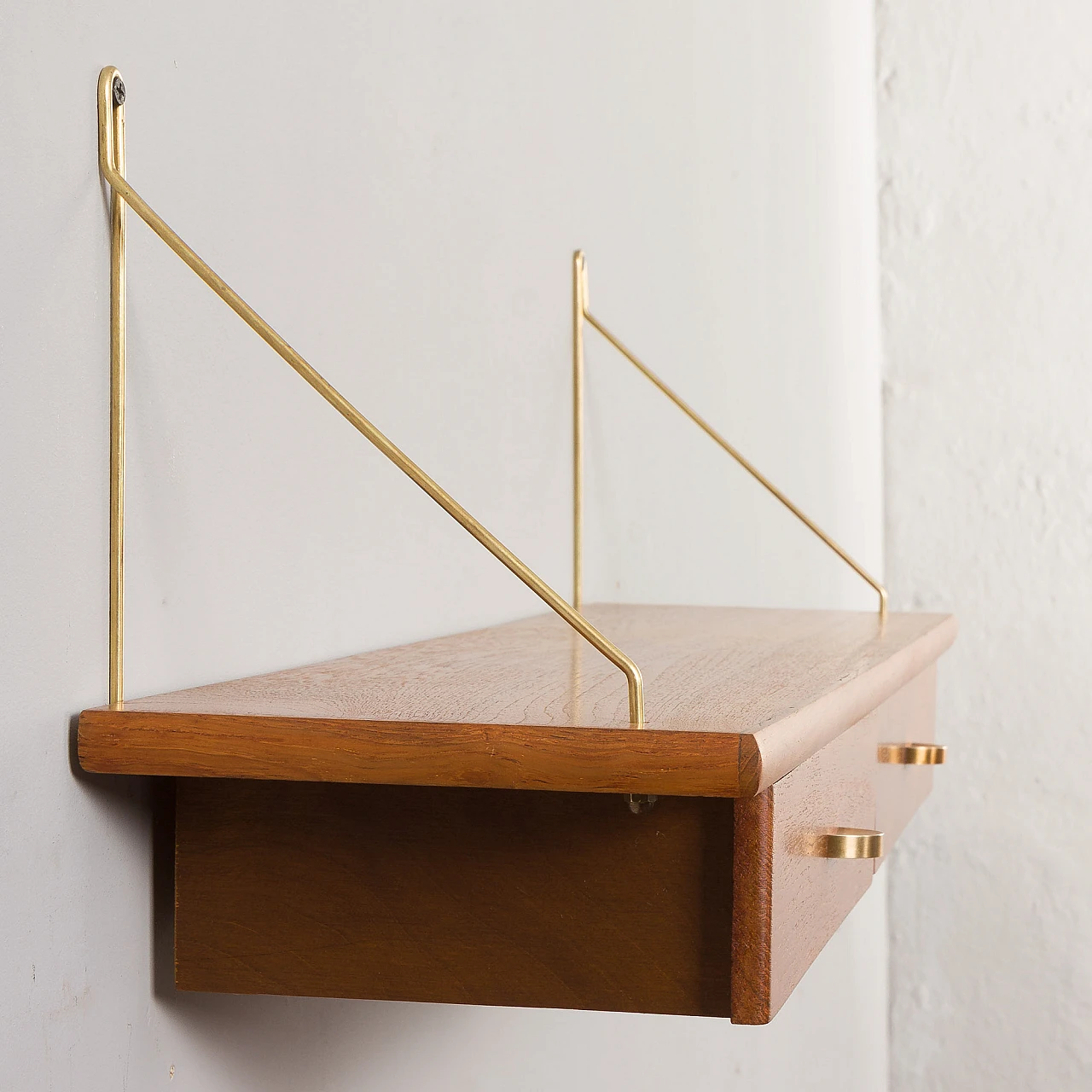 Danish teak and brass hanging console and shelf, 1950s 9