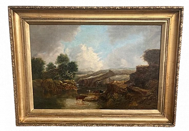 English landscape with cows, oil on canvas, 19th century