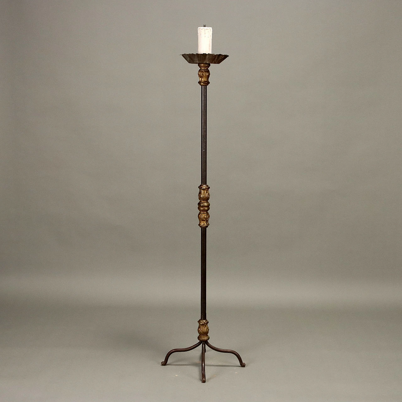 Wrought iron and sheet metal torch holder, 19th century 1