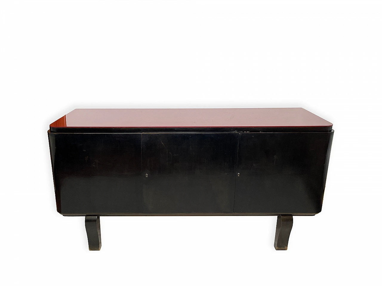 Solid wood and mahogany sideboard with glass top, 1950s 2