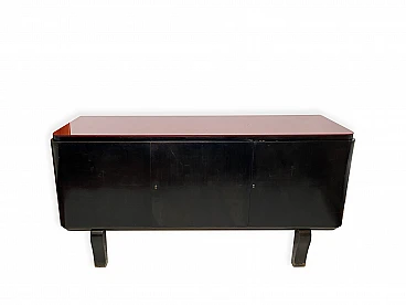 Solid wood and mahogany sideboard with glass top, 1950s