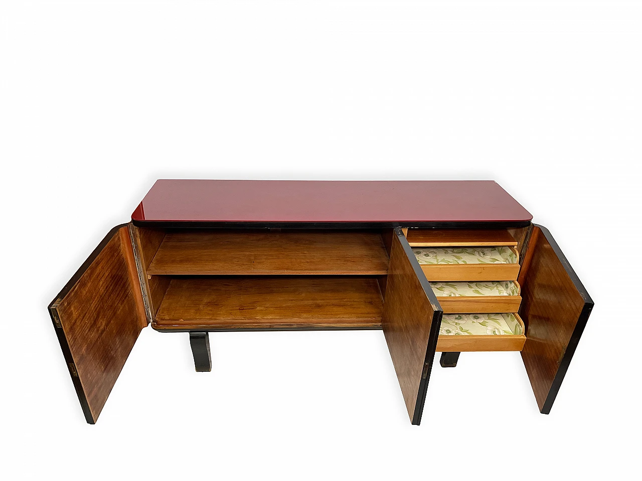 Solid wood and mahogany sideboard with glass top, 1950s 5