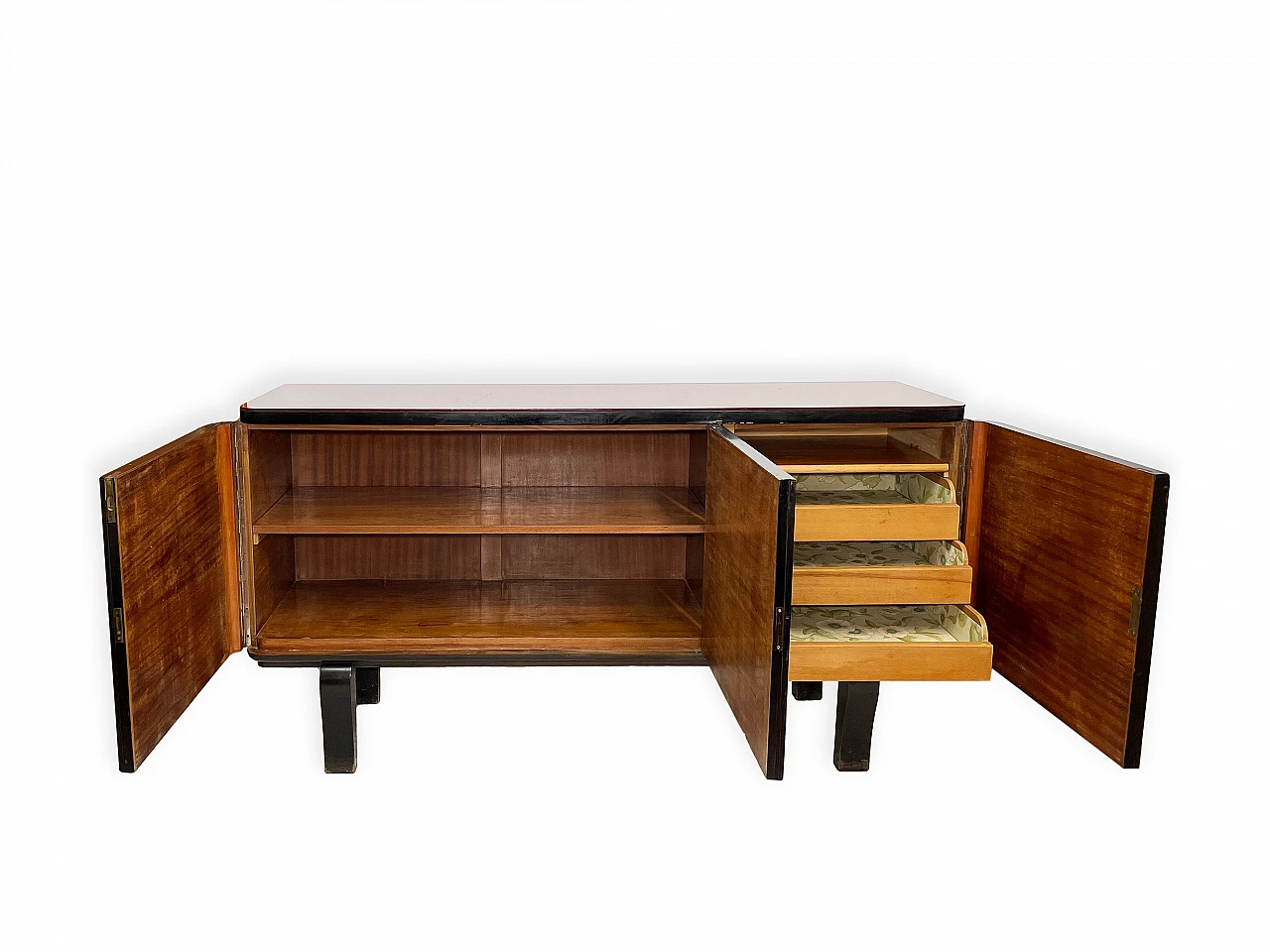 Credenza in legno massello e mogano con piano in vetro, anni '50 6