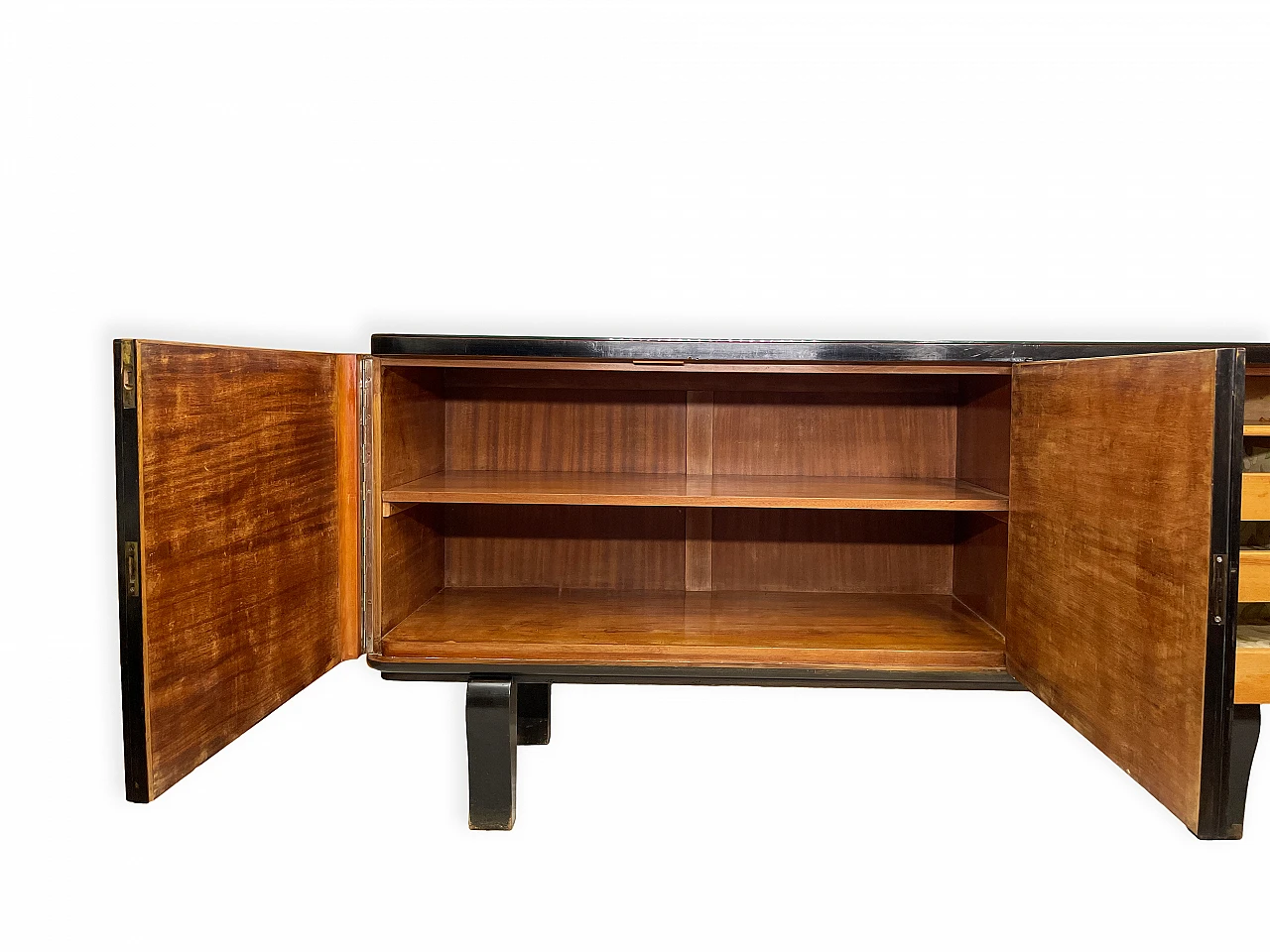 Credenza in legno massello e mogano con piano in vetro, anni '50 7