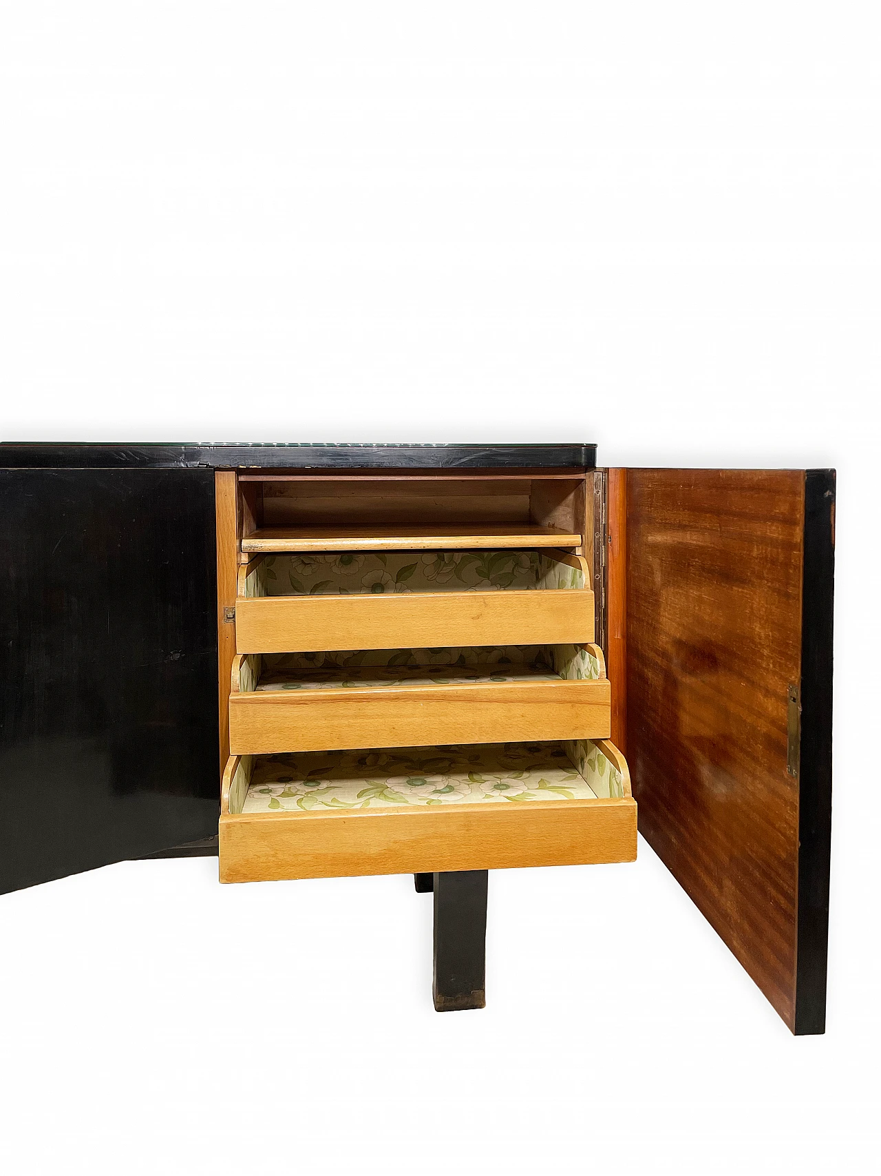 Credenza in legno massello e mogano con piano in vetro, anni '50 8