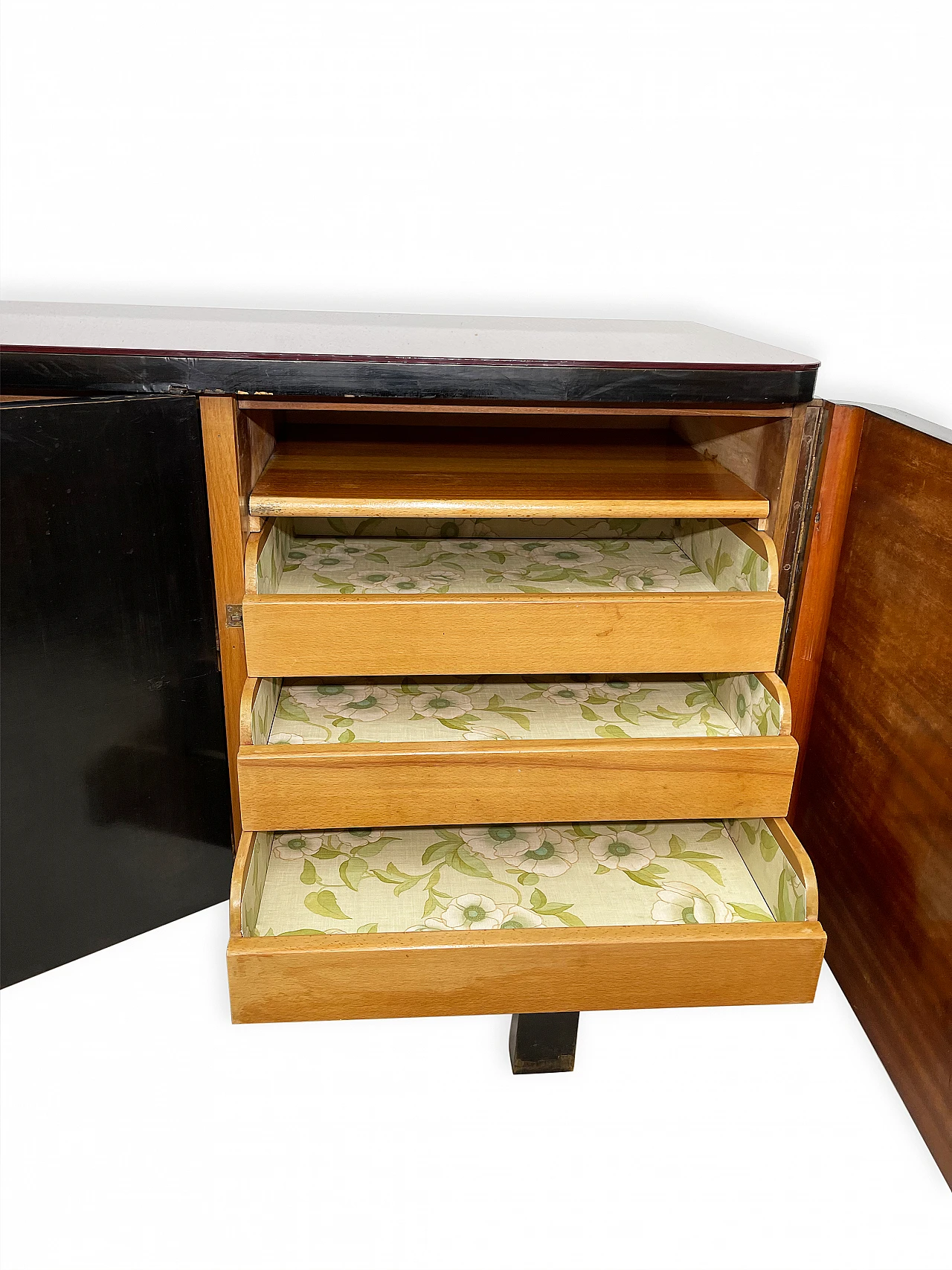 Solid wood and mahogany sideboard with glass top, 1950s 9