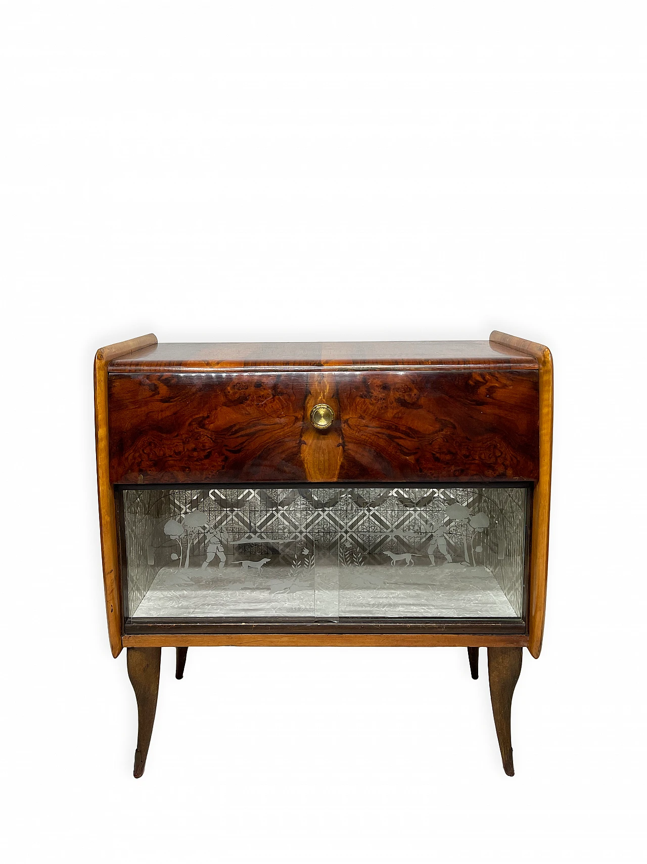 Art Deco bar cabinet in walnut glass mosaic, 1950s 1