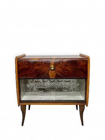 Art Deco bar cabinet in walnut glass mosaic, 1950s