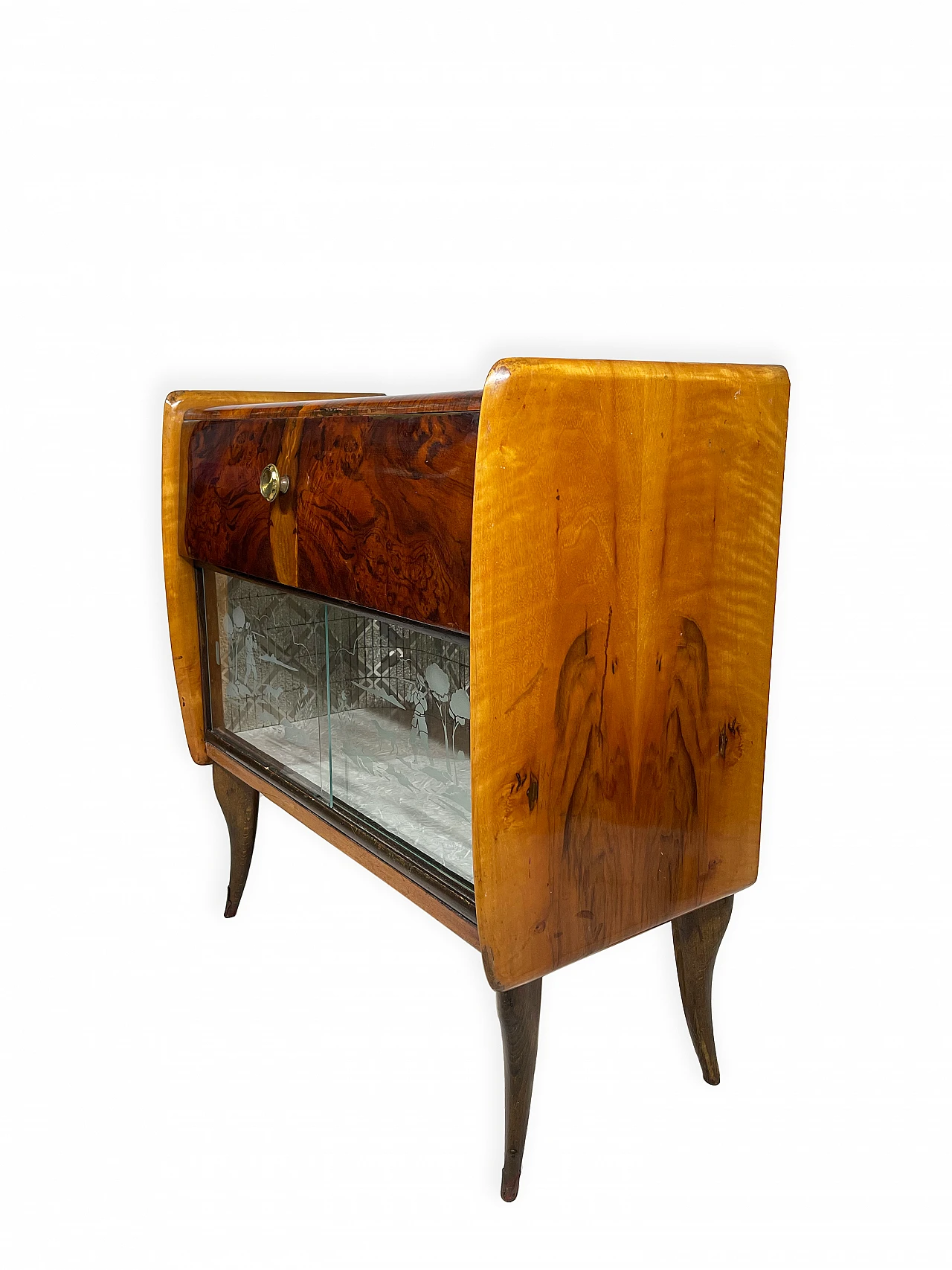 Art Deco bar cabinet in walnut glass mosaic, 1950s 15