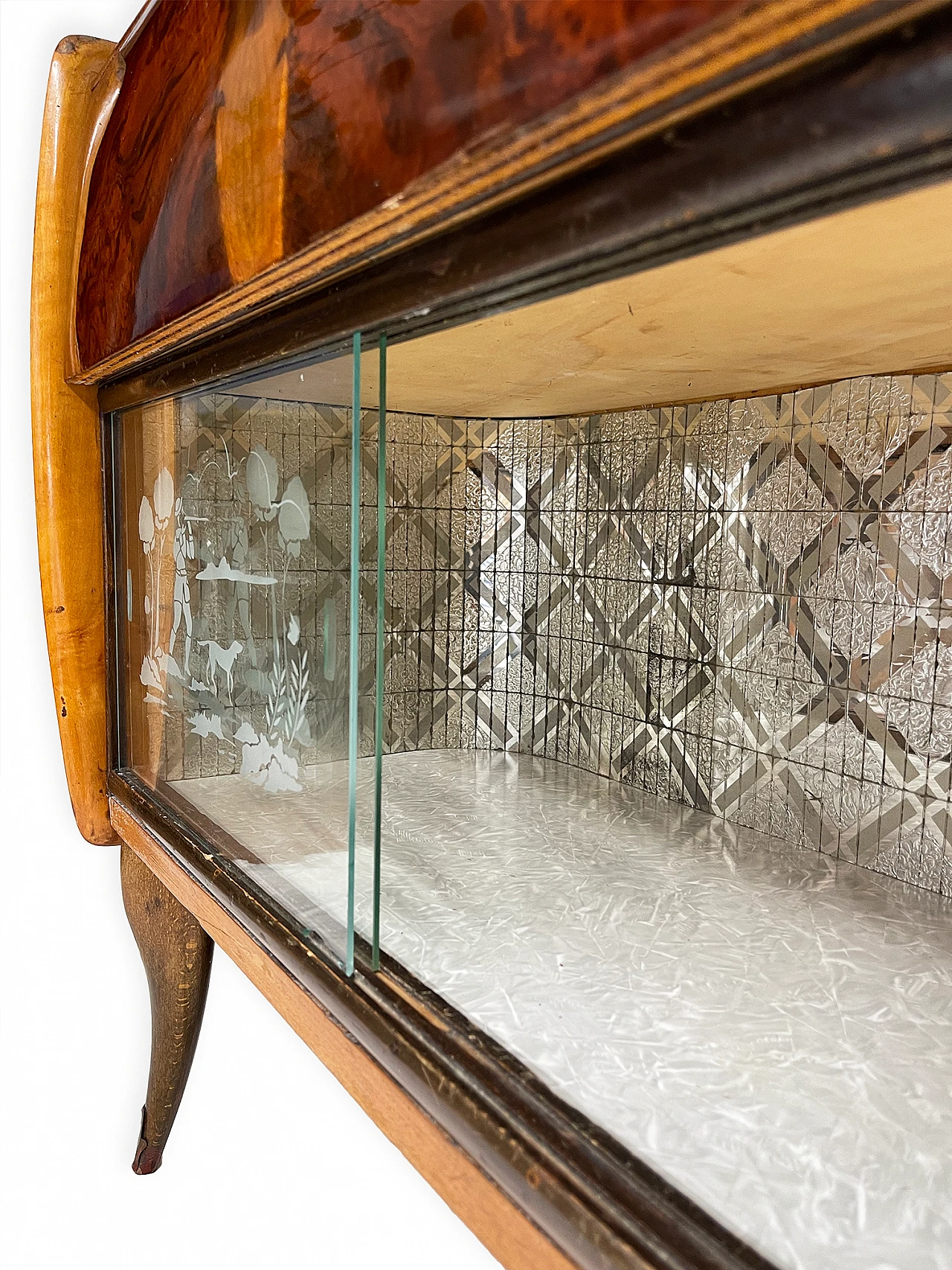 Art Deco bar cabinet in walnut glass mosaic, 1950s 20