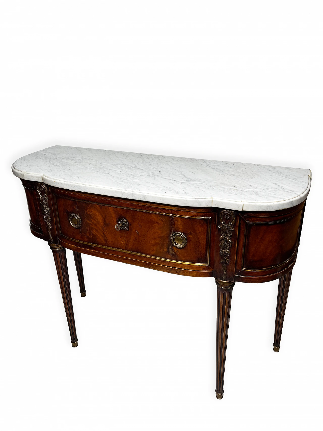 Louis XVI mahogany feather console table, 19th century 15