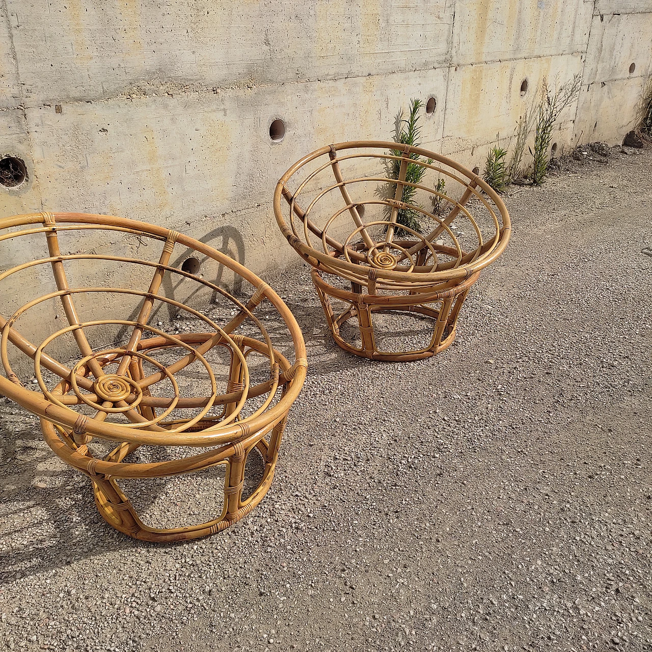 Pair of Italian bamboo armchairs, 1970s 1