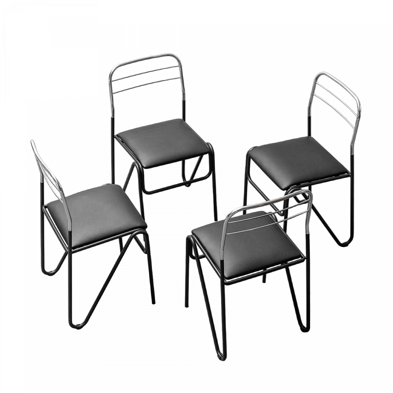 4 Ecoleather and metal chairs, 1970s 14