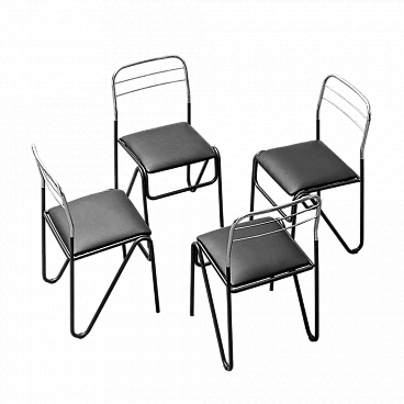 4 Ecoleather and metal chairs, 1970s