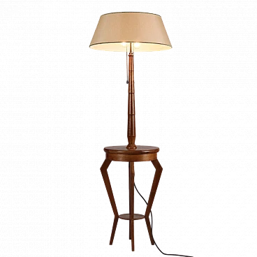 Floor lamp with beech and walnut veneer table, 1950s