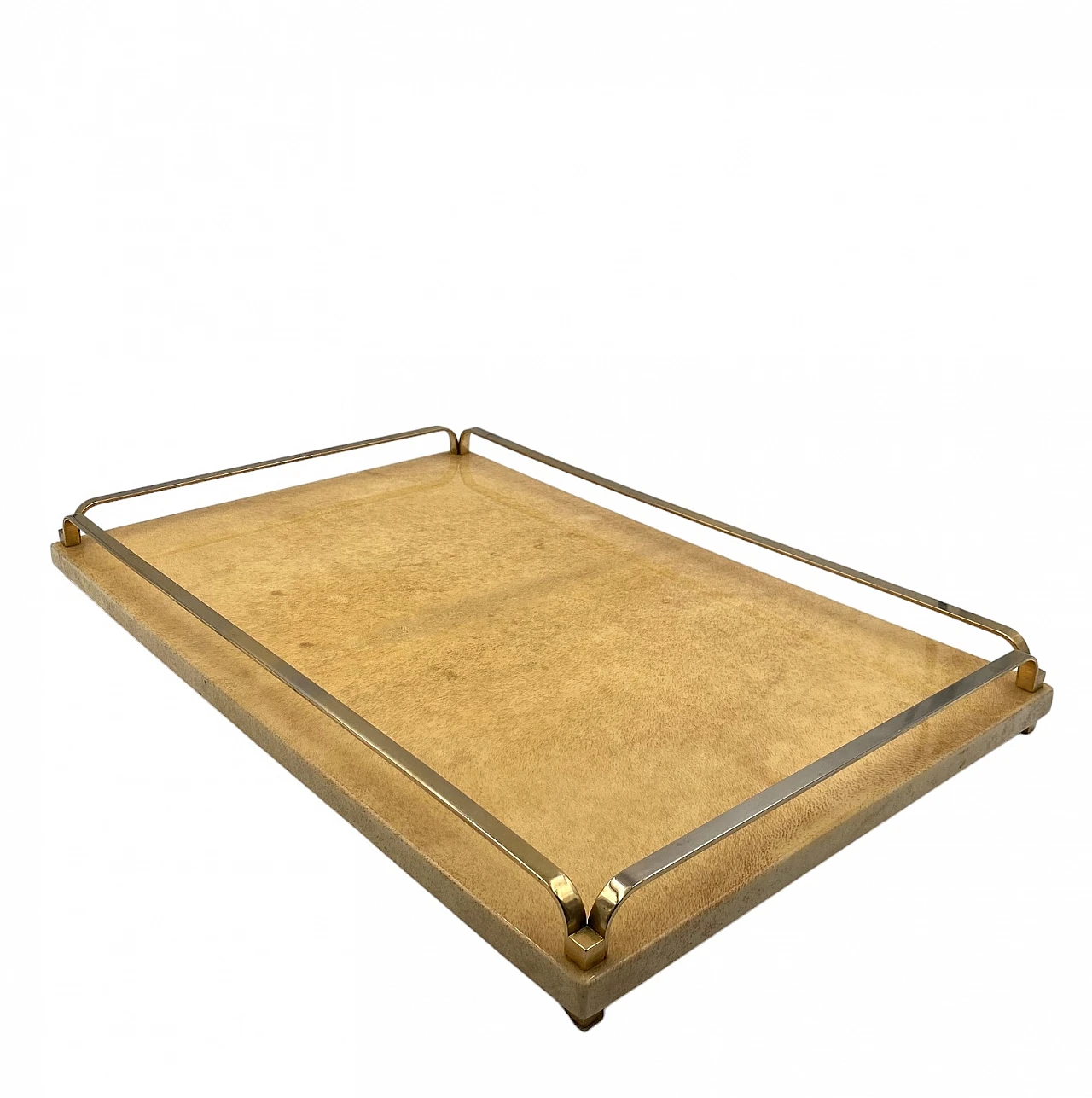 Brass and parchment tray by Aldo Tura, 1960s 1