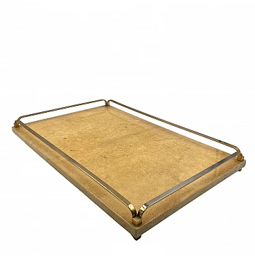 Brass and parchment tray by Aldo Tura, 1960s