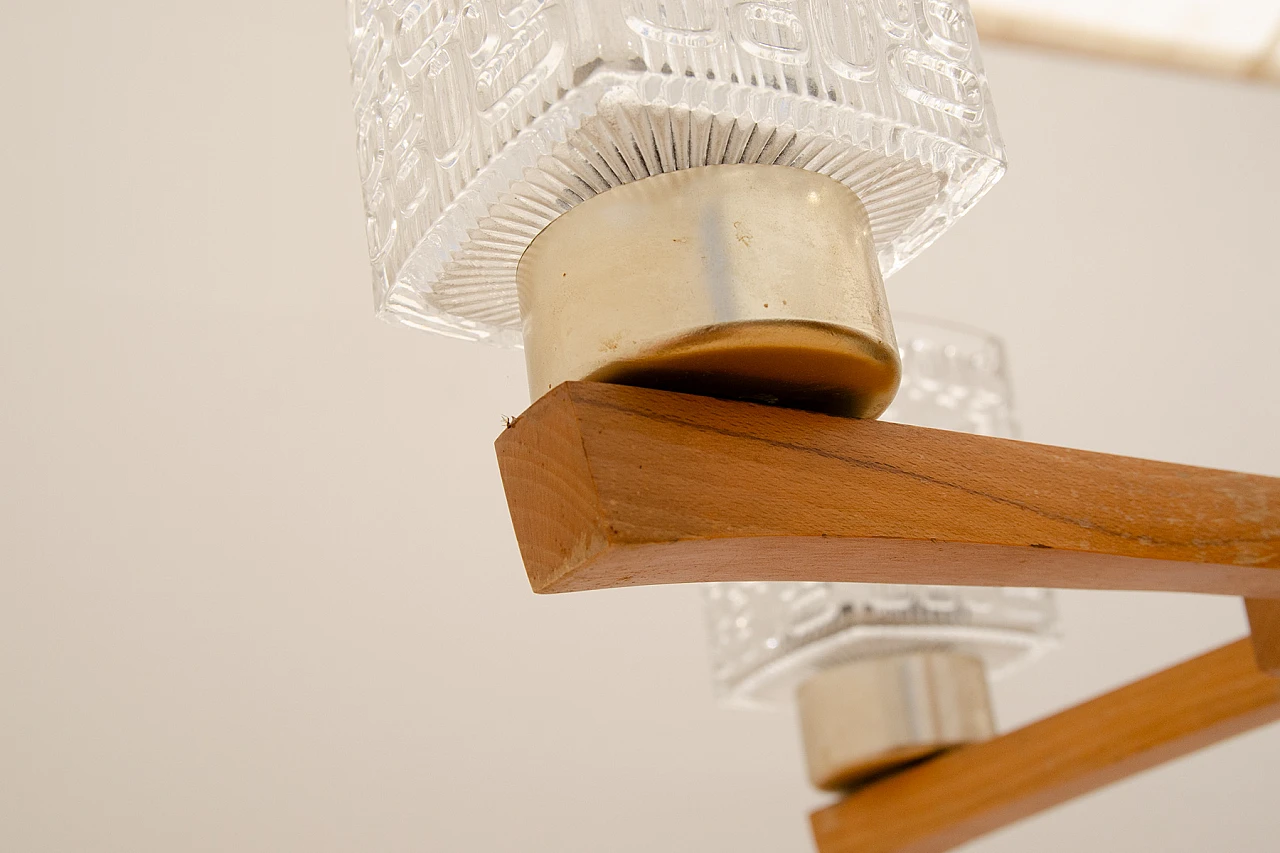 Brutalist Czechoslovakian wood and glass chandelier, 1970s 12