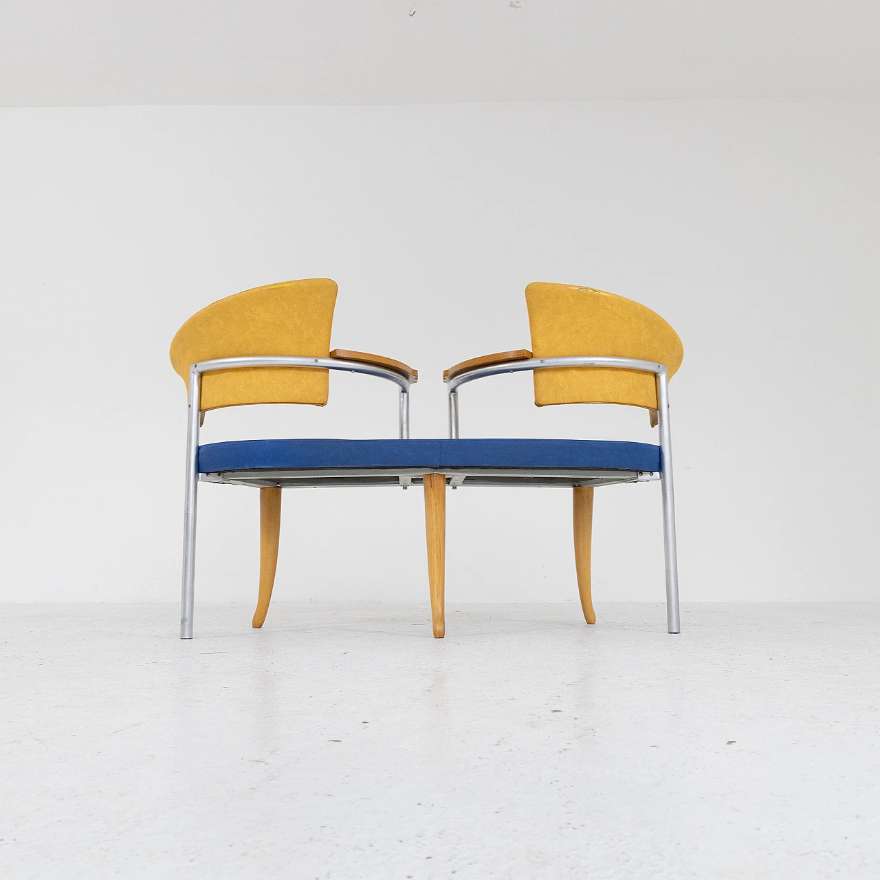 Metal, ash and yellow and blue faux leather sofa, 1980s 9