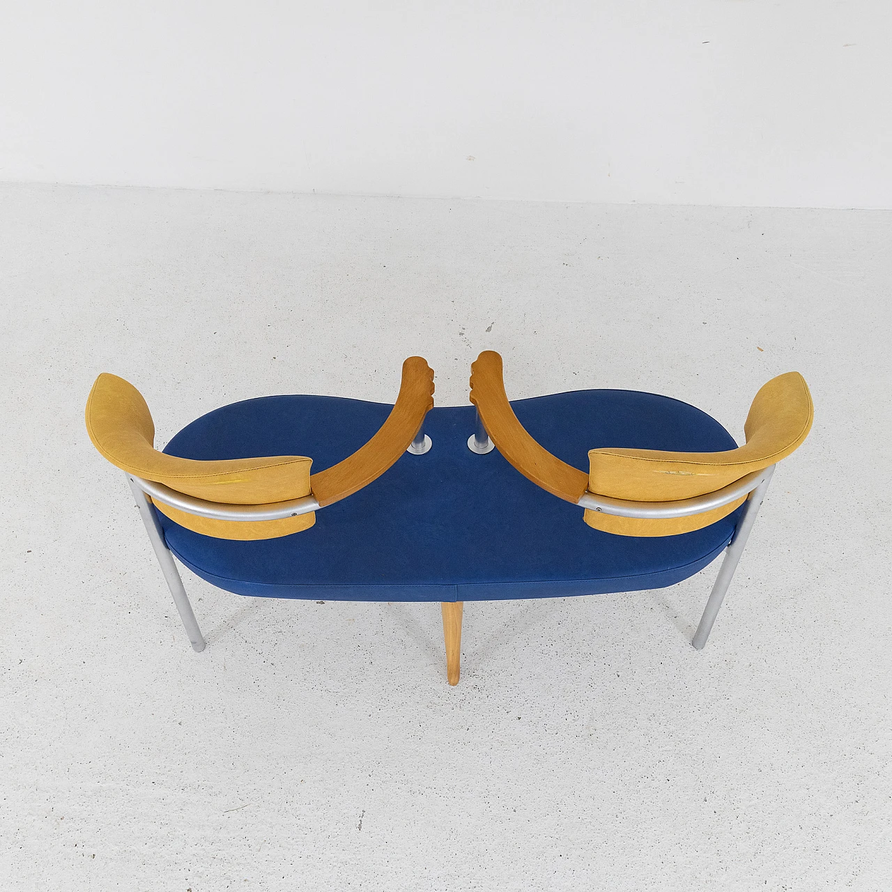 Metal, ash and yellow and blue faux leather sofa, 1980s 10