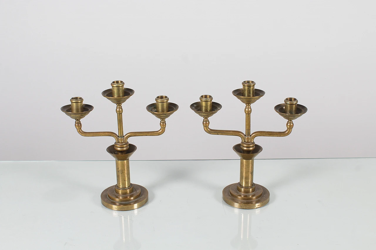 Pair of turned solid brass candelabra, 1930s 4