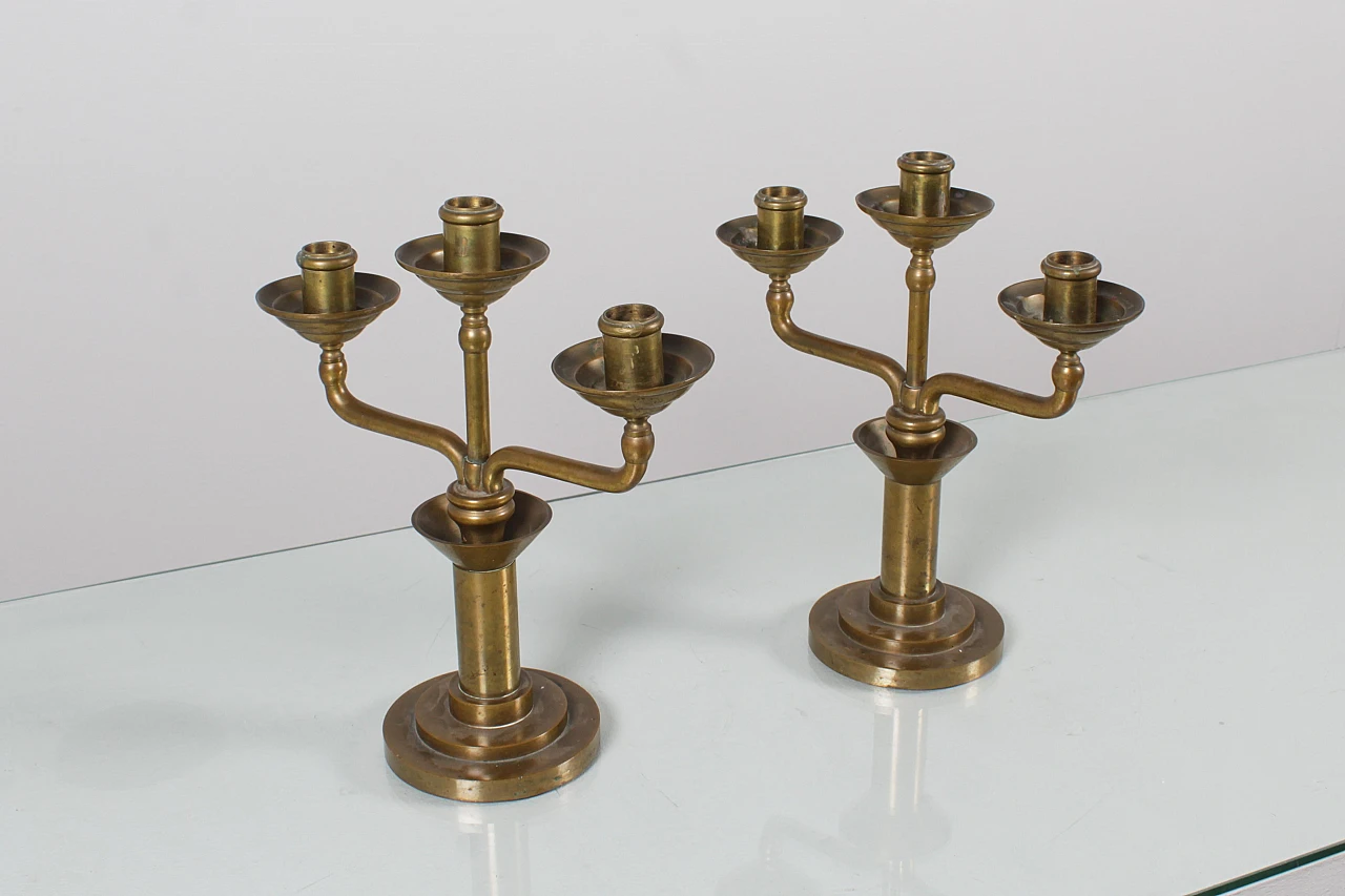 Pair of turned solid brass candelabra, 1930s 5