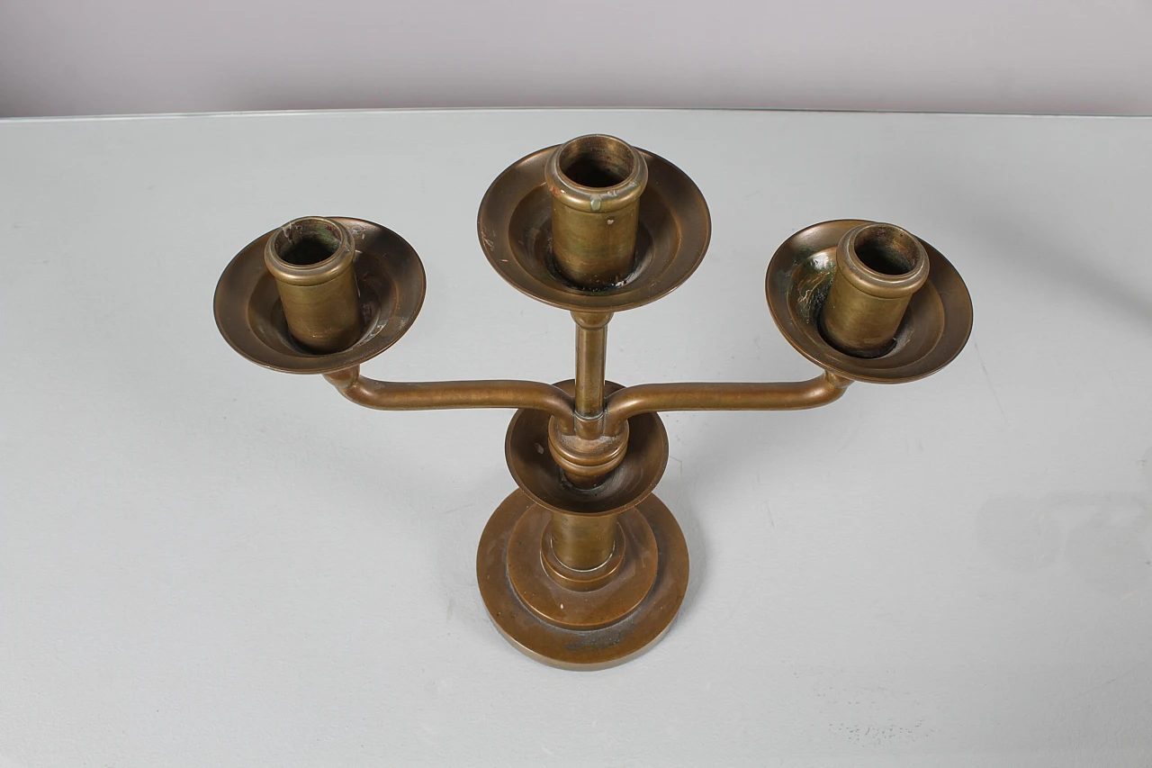 Pair of turned solid brass candelabra, 1930s 6