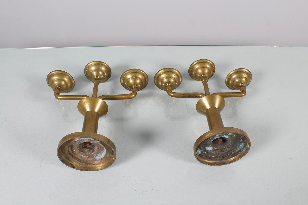 Pair of turned solid brass candelabra, 1930s 8