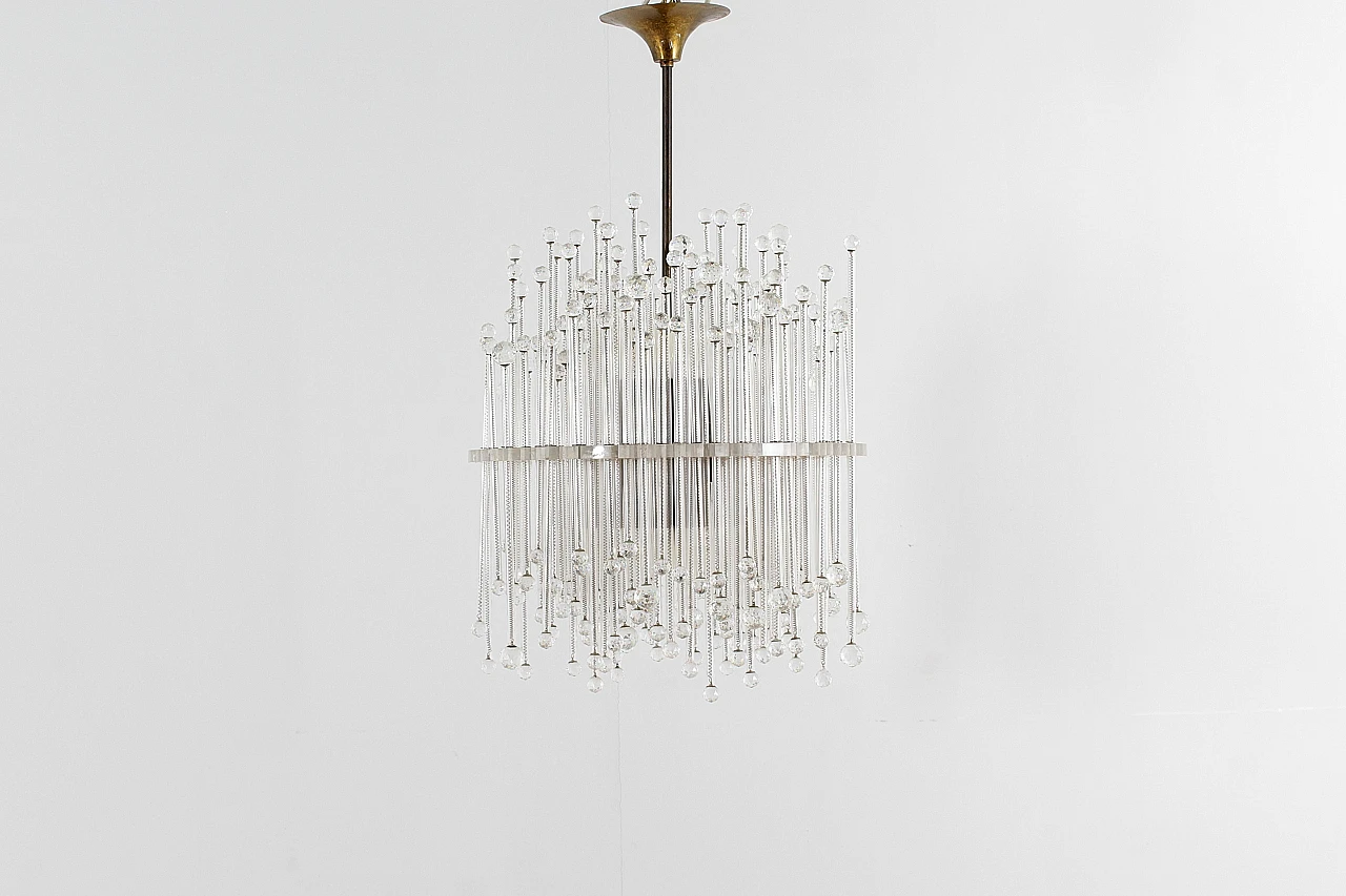 Pair of plexiglass, glass, crystal and brass chandeliers, 1960s 8